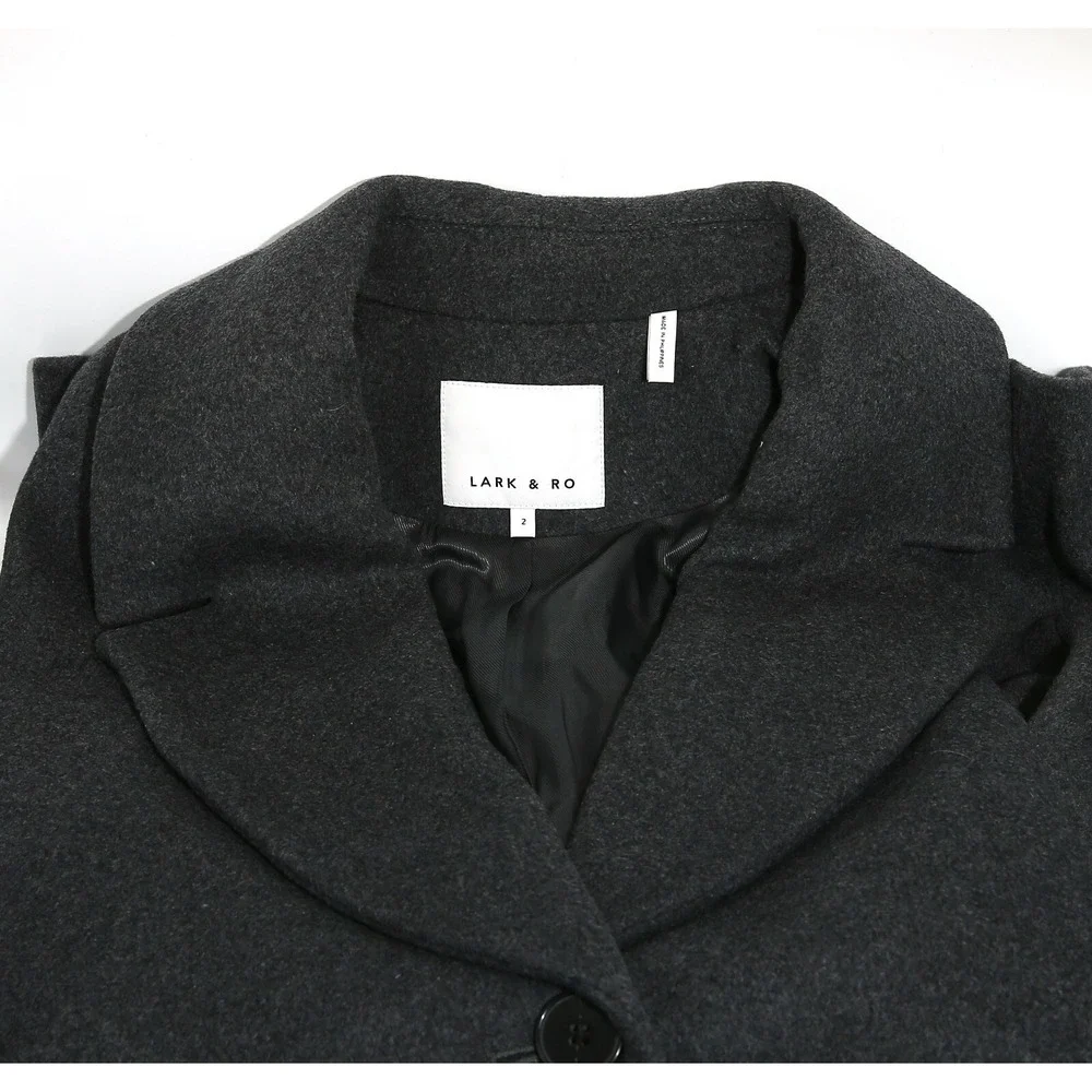 Lark & Ro Women's Single Breasted Shawl Collar Coat, Charcoal, Size 2 - Picture 2 of 2